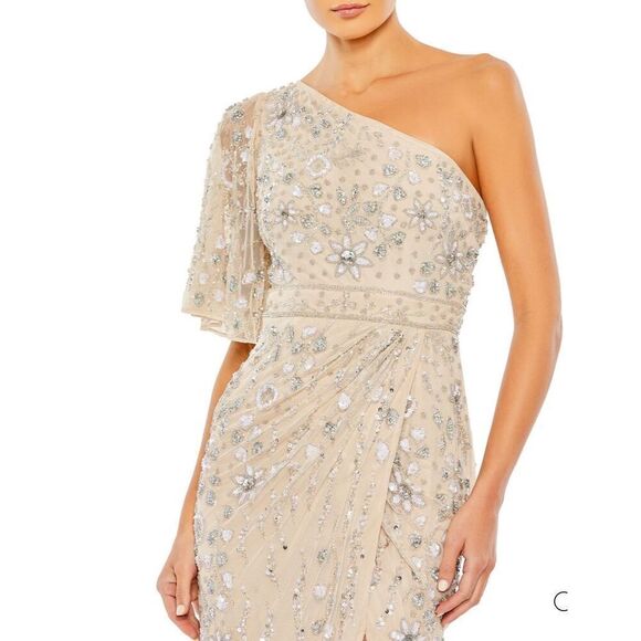 Mac Duggal Embellished One Shoulder Draped Gown 93635 Ivory Size 10 Nwt - Picture 3 of 11